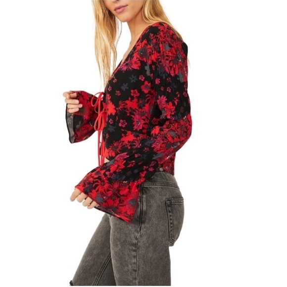 Free People Venice Tie Front Floral Boho Cardigan Top - Picture 11 of 12